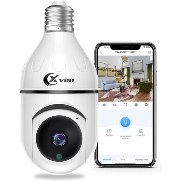 3MP Security Light Bulb Camera, Wireless 2.4Ghz WiFi Light Bulb Security Camera